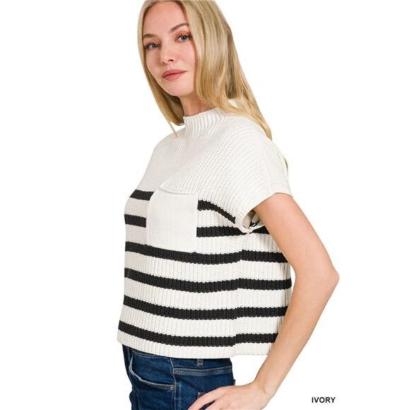 Zenana Outfitters Sweaters - Zenana Short Sleeve‎ Stripe Sweater